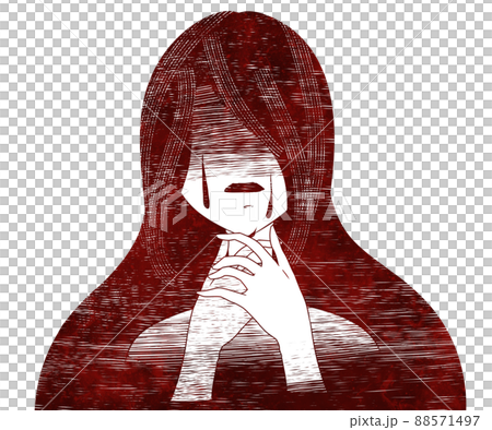 自分の首に手をかける女性の抽象的なイメージイラスト 88571497