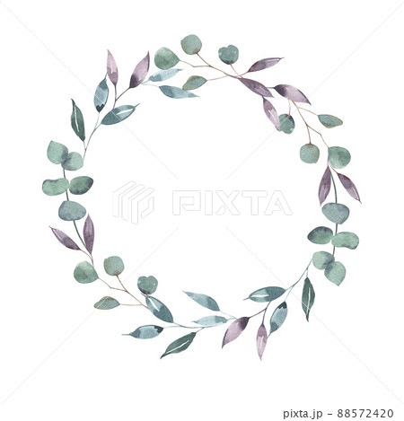 Watercolor christmas mint eucalyptus leaves wreath. New year illustration hand drawing isolated on white background. For holidays card, winter poster,banner,wallpaper,wrapping paper,design, print. Watercolor christmas mint eucalyptus leaves wreath. New year illustration hand drawing isolated on white background. For holidays card, winter poster,banner,wallpaper,wrapping paper,design, print. 88572420