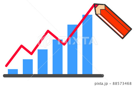 鉛筆で線を書いて増加するデータを説明するイラスト 88573468