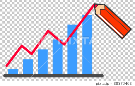 鉛筆で線を書いて増加するデータを説明するイラスト 88573468