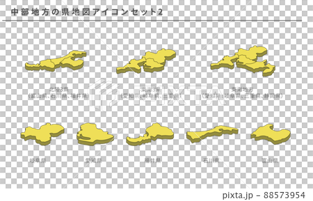Map of Japan, prefecture map icon set 2 of Chubu region, vector material 88573954