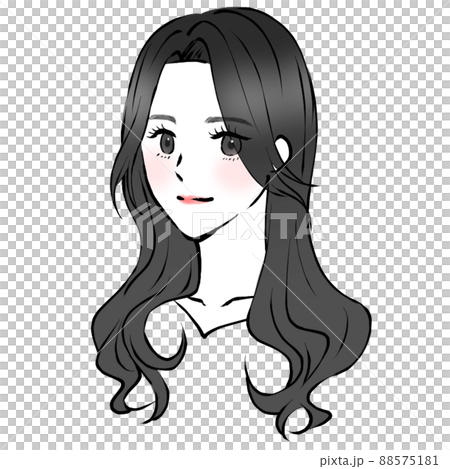 黒髪センター分け巻き髪ロングヘアの女性のイラストのイラスト素材 黒髪センター分け巻き髪ロングヘアの女性のイラストのイラスト素材