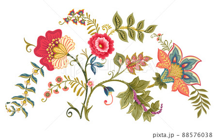Fantasy flowers in retro, vintage, jacobean embroidery style.  88576038