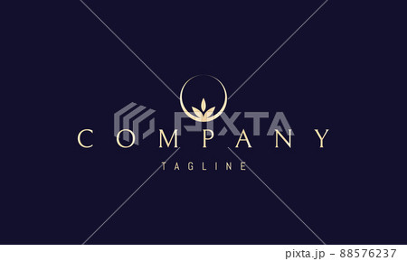 Vector golden logo on which an abstract image of the moon with a flower at its base. Vector golden logo on which an abstract image of the moon with a flower at its base. 88576237