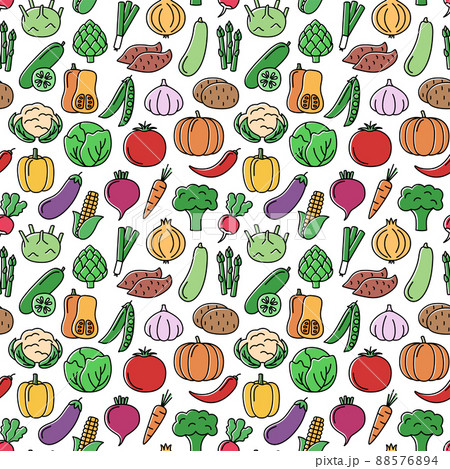 Seamless patern with color icons of vegetables, vector illustration 88576894