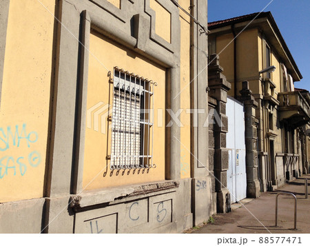Old abandoned 20th century military warehouses, via Olivieri, Milan, Italy, 2019. Old abandoned 20th century military warehouses, via Olivieri, Milan, Italy, 2019. 88577471