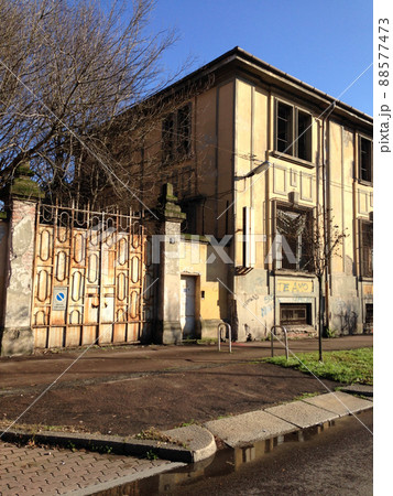Old abandoned 20th century military warehouses, via Olivieri, Milan, Italy, 2019. Old abandoned 20th century military warehouses, via Olivieri, Milan, Italy, 2019. 88577473