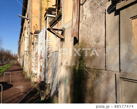 Old abandoned 20th century military warehouses, via Olivieri, Milan, Italy, 2019. Old abandoned 20th century military warehouses, via Olivieri, Milan, Italy, 2019. 88577474