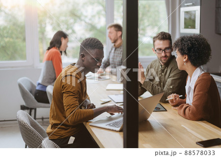 multinational business team works in a modern hall of the cowork multinational business team works in a modern hall of the cowork 88578033