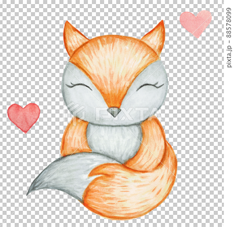 red fox on white background watercolor drawing illustration. cartoon forest animal for print. red fox on white background watercolor drawing illustration. cartoon forest animal for print. 88578099