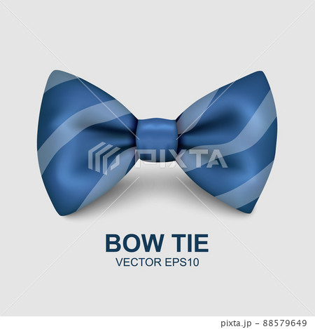 Vector 3d Realistic Blue Striped Bow Tie Icon Closeup Isolated on White Background. Silk Glossy Bowtie, Tie Gentleman. Mockup, Design Template. Bow tie for Man. Mens Fashion, Fathers Day Holiday 88579649