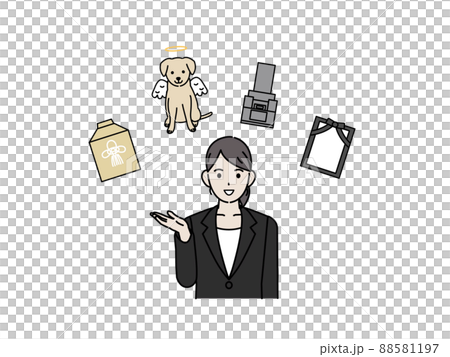 葬儀屋　葬式　お墓　火葬　動物霊園　相談　サービス　説明するスタッフの女性　葬儀の手配 88581197