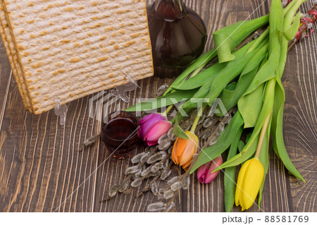 Pesach Blessings on Jewish traditional for Passover holiday celebration of kosher wine cup and matzah bread Pesach Blessings on Jewish traditional for Passover holiday celebration of kosher wine cup and matzah bread 88581769
