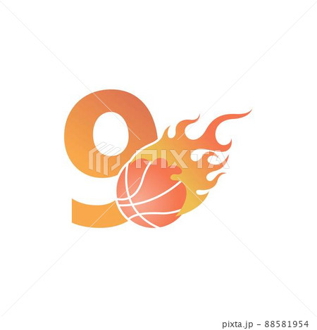 Number 9 with basketball ball on fire illustration 88581954