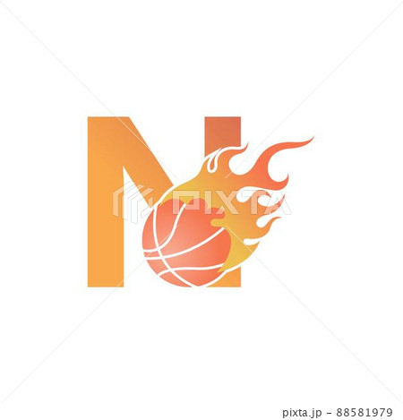 Letter N with basketball ball on fire illustration 88581979