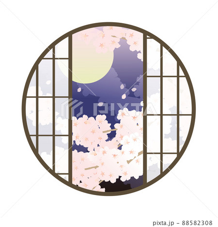 丸窓から覗く夜桜 88582308