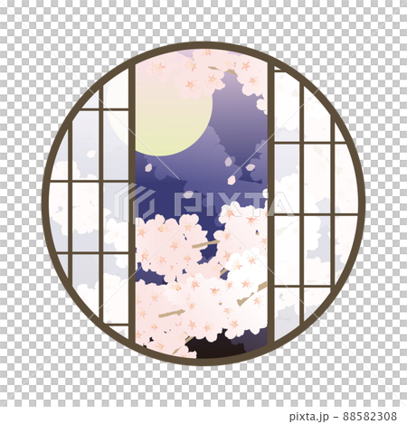 丸窓から覗く夜桜 88582308