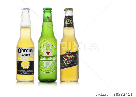 Set of world popular beer brands isolated on white background Set of world popular beer brands isolated on white background 88582411