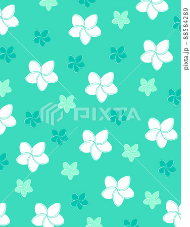 夏らしいプルメリアの花モチーフとマリンブルーの背景イラストのイラスト素材 5842