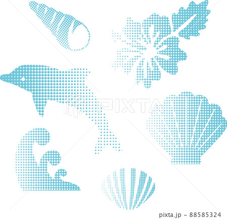 夏 南国 トロピカル 海 シルエット ファンシー ガーリー おしゃれ かわいい イラストセットのイラスト素材