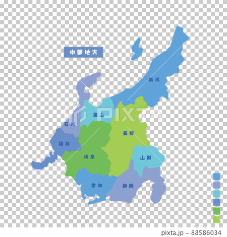 Map of Japan / Map of Japan Chubu region Rainy day I tried to color-code by color 88586034