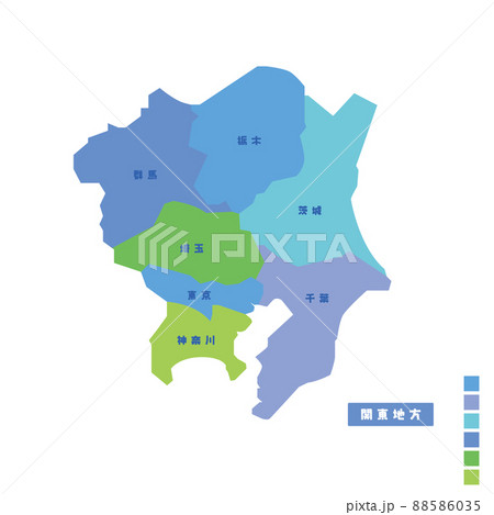 日本の地域図 日本地図 関東地方 雨の日カラーで色分けしてみたのイラスト素材