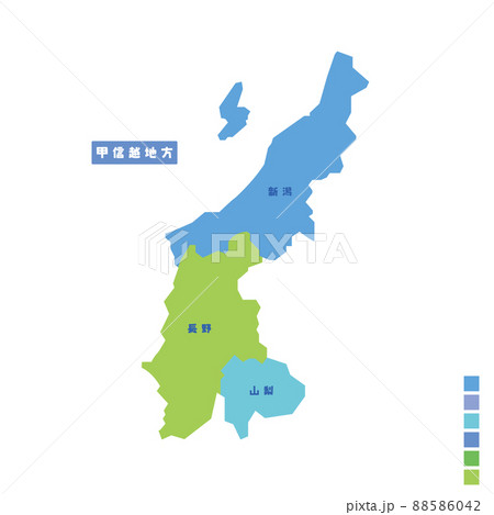 日本の地域図・日本地図 甲信越地方 雨の日カラーで色分けしてみた 日本の地域図・日本地図 甲信越地方 雨の日カラーで色分けしてみた 88586042