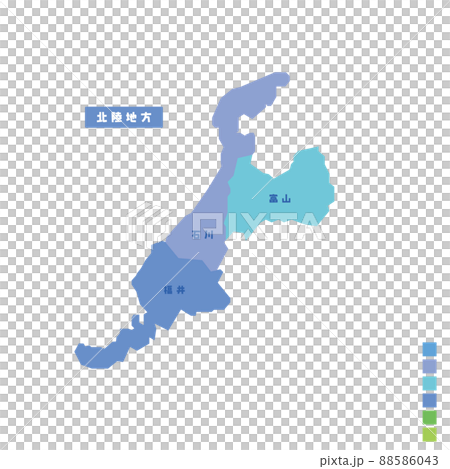 Map of Japan / Map of Japan Hokuriku region Rainy day I tried to color-code by color Map of Japan / Map of Japan Hokuriku region Rainy day I tried to color-code by color 88586043