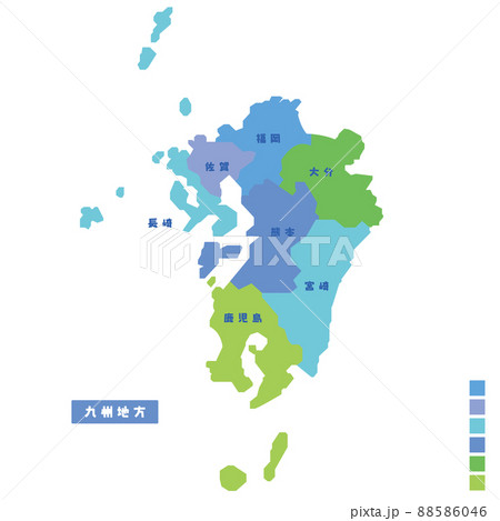 日本の地域図・日本地図 九州地方 雨の日カラーで色分けしてみた 88586046