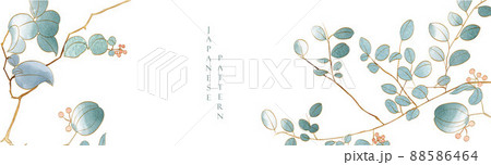 Art natural template design. Japanese background with watercolor texture vector. Hand drawn branch with leaves decoration in vintage style. Art natural template design. Japanese background with watercolor texture vector. Hand drawn branch with leaves decoration in vintage style. 88586464