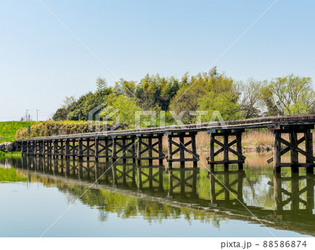 関東では珍しい沈下橋 小貝川 小目沼橋の春景色 関東では珍しい沈下橋 小貝川 小目沼橋の春景色 88586874