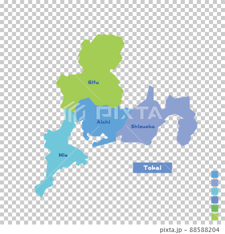 日本の地域図・日本地図 東海地方 雨の日カラーで色分けしてみた（英語版） 88588204
