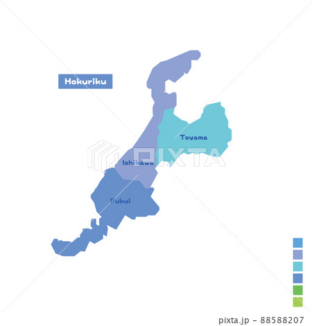 日本の地域図 日本地図 北陸地方 雨の日カラーで色分けしてみた 英語版 のイラスト素材 5807