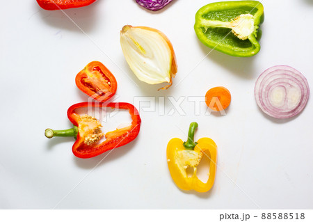 Set of slice mix colorful vegetable on white background 88588518