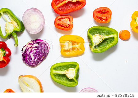 Set of slice mix colorful vegetable on white background 88588519