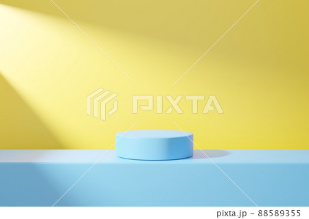 Blue podium on yellow abstract background.  88589355