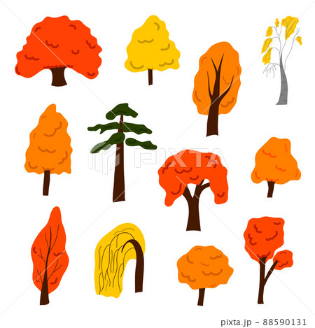 A set of cartoon autumn trees. Vector isolated on a white background 88590131