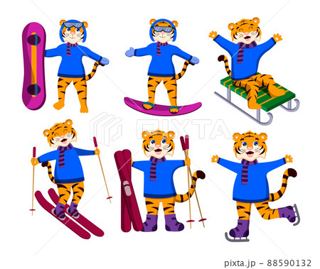 set of cartoon tigers, symbol of the year, vector isolated on a white background set of cartoon tigers, symbol of the year, vector isolated on a white background 88590132