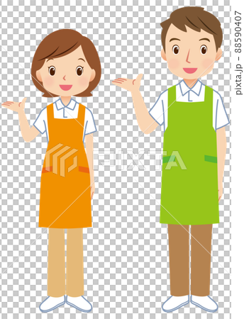 Caregiver staff to guide men and women with aprons 88590407