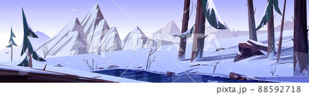 Winter forest nature landscape with frozen pond Winter forest nature landscape with frozen pond 88592718
