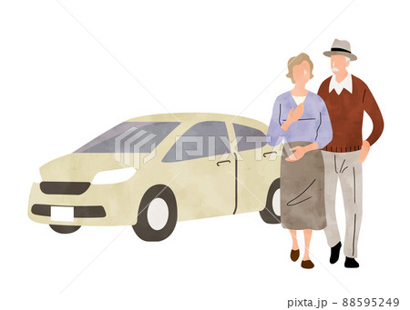 ベクターイラスト素材：車とシニア夫婦 88595249