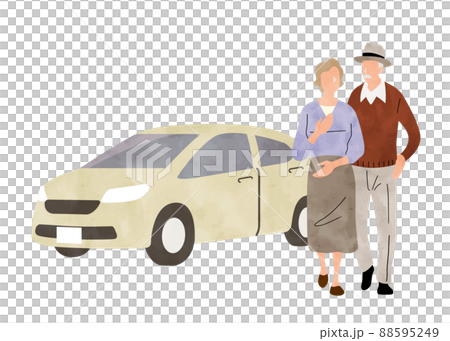 ベクターイラスト素材：車とシニア夫婦 88595249