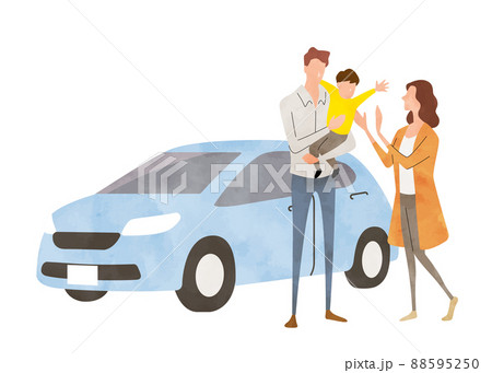 ベクターイラスト素材:車と家族 ベクターイラスト素材:車と家族 88595250