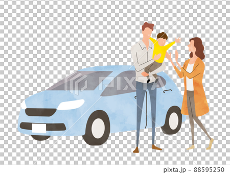 Vector Illustration Material: Car and Family Vector Illustration Material: Car and Family 88595250