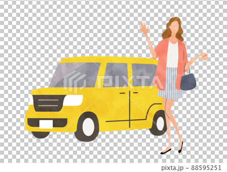 矢量圖素材：汽車和年輕女子 88595251