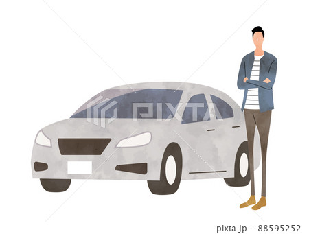 ベクターイラスト素材：車と若い男性 88595252