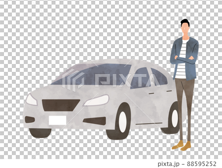 ベクターイラスト素材：車と若い男性 88595252