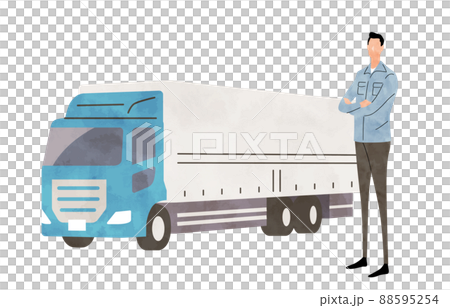 ベクターイラスト素材:トラックと運転手 ベクターイラスト素材:トラックと運転手 88595254