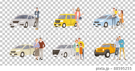 ベクターイラスト素材：車を持つ人々、セット 88595255