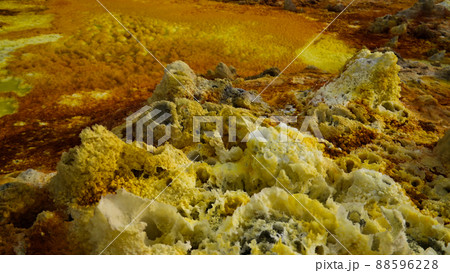 Salt structure close-up inside Dallol volcanic crater in Danakil depression, Afar, Ethiopia Salt structure close-up inside Dallol volcanic crater in Danakil depression, Afar, Ethiopia 88596228